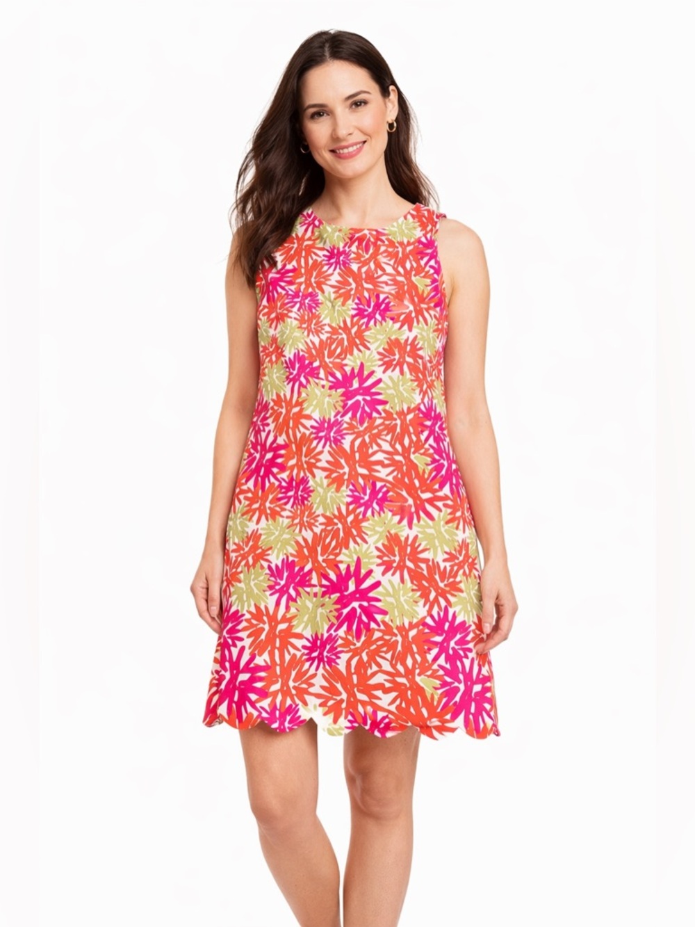 Pappagallo Dress Women's Large Tropical Scalloped Vacation Beach Summer Size 8